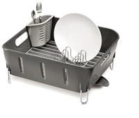 simplehuman KT1106 Compact Dish Rack, Drying Drainer for Kitchen, 360º Swivel Spout, Easy to Clean, Coated Steel Wire, Cutlery Holder, Rustproof, Grey Plastic, W 37.1cm x H 17.2cm x D 32.8cm