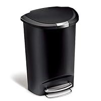simplehuman CW1355 50L Semi-Round Kitchen Pedal Bin with Lid Lock, Silent Soft Close Lid, Strong Steel Pedal, Stay-Open Lid, Large Capacity, Black Plastic