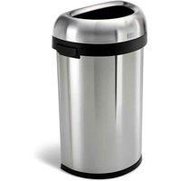 simplehuman CW1468 60L Semi-Round Open Bin, Heavy-Gauge, W 47.0cm x H 75.9cm x D 33.3cm, Brushed Stainless Steel