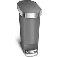 simplehuman CW1391 40L Slim Kitchen Pedal Bin with Liner Rim, Silent Soft Close Lid, Grey Plastic, W 51.30cm x H 61.50cm x D 26.00cm