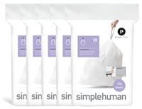 simplehuman Code P 100 Liners, 50% Recycled Custom Fit Bin Bags in Dispenser Packs with Durable Drawstring Tie Handle, 50-60L, White