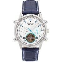 Heritor Automatic Wilhelm Semi-Skeleton Leather-Band Watch w/Day/Date - Black/Silver