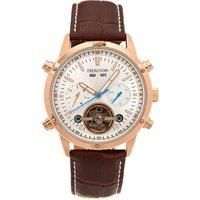 Heritor Automatic Wilhelm Semi-Skeleton Leather-Band Watch w/Day/Date - Brown/Rose Gold
