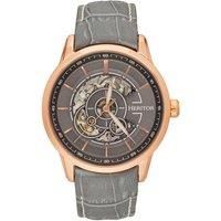 Heritor Automatic Davies Semi-Skeleton Leather-Band Watch - Rose Gold/Gray