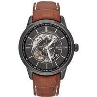 Heritor Automatic Davies Semi-Skeleton Leather-Band Watch - Black/Brown