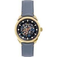 Weston Automatic Skeletonized Leather-Band Watch - Gold/Grey