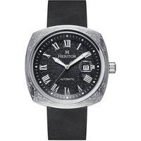 Heritor Automatic Men's Davenport Engraved-Case Leather-Band Watch w/ Date in Silver