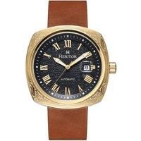 Davenport Engraved-Case Leather-Band Watch w/ Date
