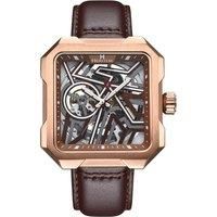 Campbell Leather-Band Skeleton Watch