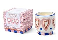 Paddywax Scented Candles Dopo Hand-Painted Ceramic Luxury Artisan Candle, 226g, Hearts - Rosewood Vanilla