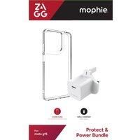 ZAGG Moto G15 Clear Case & Mophie 30 W USB Type-C Wall Charger Bundle, Clear,White
