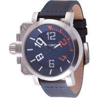 Italy:Gun Watch, Steel Case, Blue/Orange Dial, Black with Blue Leather Strap