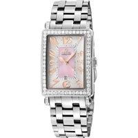 Ave of Americas Mini Stainless Steel Diamond Case, Pink MOP Dial Swiss Quartz Watch