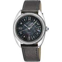 Palermo Diamond , 316L Stainless Steel Case, MOP Black Dial, Genuine Black Handmade Leather Strap Swiss Quartz Watch