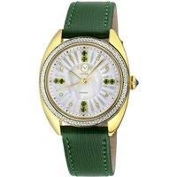 Palermo Diamond , 316L Stainless Steel IPYG Case, White Dial, Genuine Green Leather Strap Swiss Quartz Watch