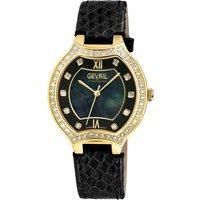 Lugano Swiss Diamond , Black MOP Dial, IPYG Case,Genuine Italian Handmade Leather Strap Swiss Quartz Watch