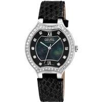 Lugano Swiss Diamond , Black MOP Dial, 316L Stainless Steel Case, Genuine Italian Handmade Leather Strap. Swiss Quartz Watch