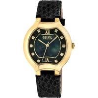 Lugano Swiss Diamond , Black MOP Dial, IPYG Case,Genuine Italian Handmade Leather Strap Swiss Quartz Watch