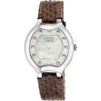 Lugano Swiss Diamond , White MOP Dial, 316L Stainless Steel Case, Genuine Italian Handmade Leather Strap Swiss Quartz Watch