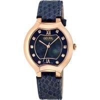 Lugano Swiss Diamond , Blue MOP Dial, IPRG Case,Genuine Italian Handmade Leather Strap Swiss Quartz Watch