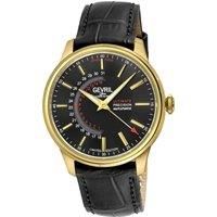 Guggenheim Automatic IP Gold, Case, Black Dial, Genuine Italian Handmade Black Leather Strap with White Stitching.