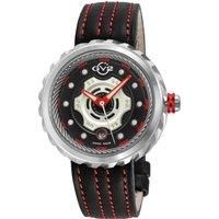 GV2 Motorcycle SS Case,Black dial, Red hands, Genuine Handmade Italian Leather Black/Red Strap