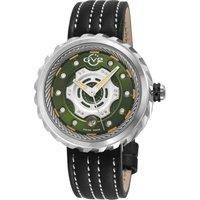 GV2 Motorcycle SS Case, Green dial, Silver hands, Genuine Handmade Italian Leather Black/Beige Strap