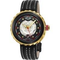 GV2 Motorcycle IPGP/BLK Case, Black GP dial, GP hands, Genuine Handmade Italian Leather Black/White Strap