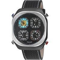 GV2 Men's Quattro Zone, IPBK Case, Black dial, 4 time zone, sub dial, Black w/Red Stitching Handmade Italian Leather Strap