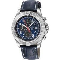 T38 SS Case, Enamel Blue Dial with White print, 3 Black sub dial, Black/White stitching Handmade Italian Leather Strap.