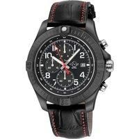 T38 IPBLK Case, Enamel Black Dial with White print, 3 Black sub dial, Black/Red stitching Handmade Italian Leather Strap.