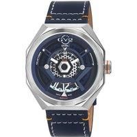 Stella Solar Power Swiss Quartz Black/Blue Dial,Blue/Orange Handmade Italian Leather Watch