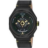 Stella Solar Power Swiss Quartz Black/Green Dial, Black/Gold Handmade Italian Leather Watch