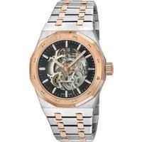 Gotham Swiss Automatic PO24 Skeleton Black Dial, SS/IPRG Satin Bracelet Watch