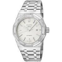 Gotham 49402B Swiss Made Automatic, Sellita SW200-1 White/Silver Embossed Dial Silver Stainless Steel Watch