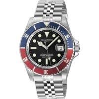 Haurex Italy Men's Eterno 42 mm Stainless Blue/Red Bezel Automatic Divers Water Resistant to 200 Meters/20ATM Watch in Silver