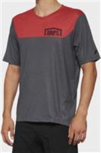 100% MTB WEAR Airmatic Short Sleeve Jersey Charcoal/Racer Red-M T-Shirt, Grey, L-XL