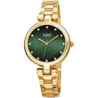 Burgi Designer Women's Watch – Yellow Gold Tone Stainless Steel Chain Link Band, Green Glitter Dial, Swarovski Crystal Markers - BUR226YGN