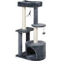 PawHut Cat Multi-Activity Tree Tower w/ Perch House Scratching Post Platform Play Ball Plush Covering Play Rest Relax Grey White