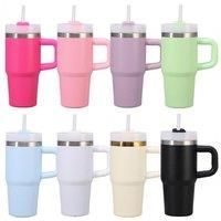 14Oz Stainless Steel Tumbler With Handle, Double-Wall, Flip-Straw Lid