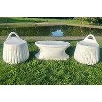 Illuminated Led Coffee Table And Stool With A Natural Stone Finish - Set Of 3
