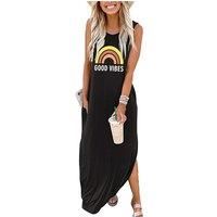Women'S 'Good Vibes' Vest Dress - 4 Uk Sizes & 4 Colours - Black