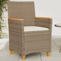 Garden Chairs with Cushions 2 pcs Beige Poly Rattan&Solid Wood