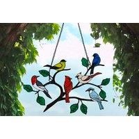 Birds On Branch Hanging Decoration - Stained Glass Effect