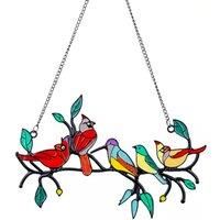 Birds On Branch Hanging Decoration - Stained Glass Effect