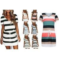 Women'S Casual Striped T-Shirt Dress - 6 Colours! - Black