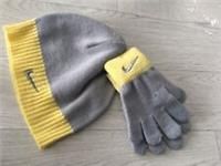 Nike Kid’s Knit Hat & Gloves Set (Grey/Yellow) - L/XL - New ~ NWC170792