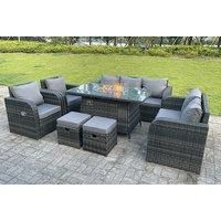 9-Seater Rattan Garden Furniture Set W/Fire Pit & Reclining Chairs
