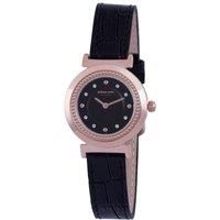 Black Dial Watch Swarovski Crystals, Black Genuine Leather Strap