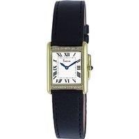 LADIES QZ WHITE DIAL ROMAN NUMERALS BLACK STRAP WATCH